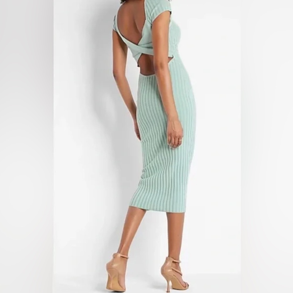 Express Mint Green Blue Knit Twist Back Bodycon Midi Sweater Dress